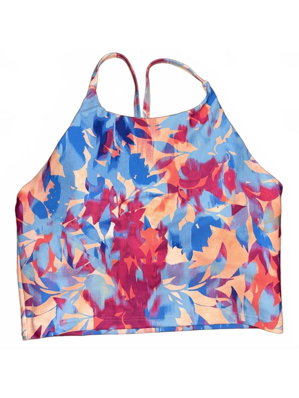 Old Navy Colorful Floral Print Crop Top Built-in Bra Size Large NWT Athleisure
